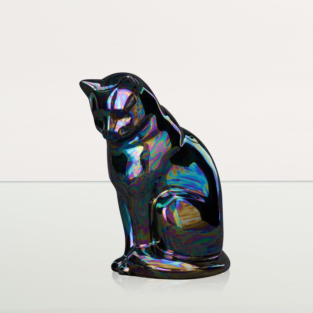 Neko Pet Urn for Ashes - Rainbow Black | Ceramic | Handmade Cat Urn - Pulvis Art Urns