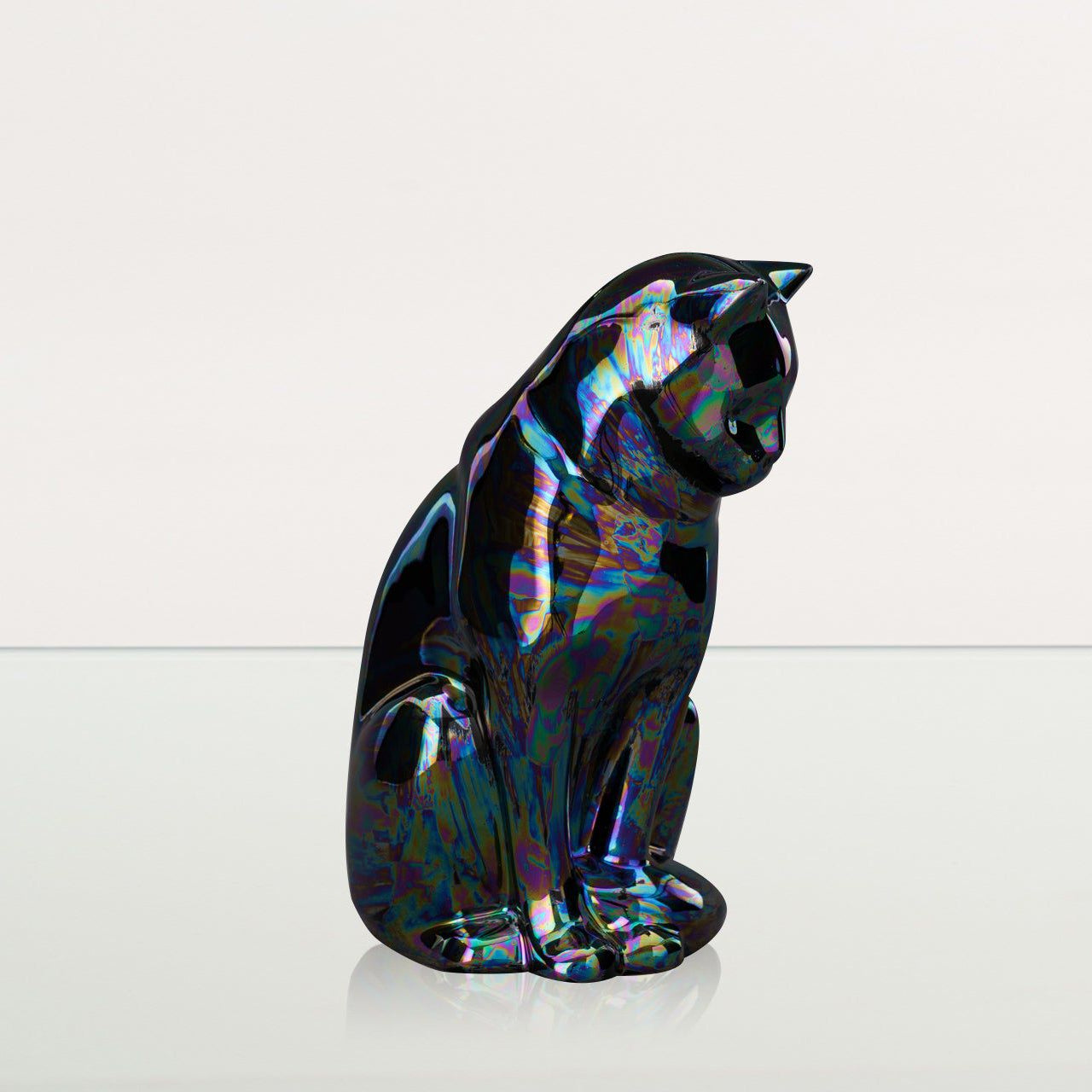 Neko Pet Urn for Ashes - Rainbow Black | Ceramic | Handmade Cat Urn - Pulvis Art Urns