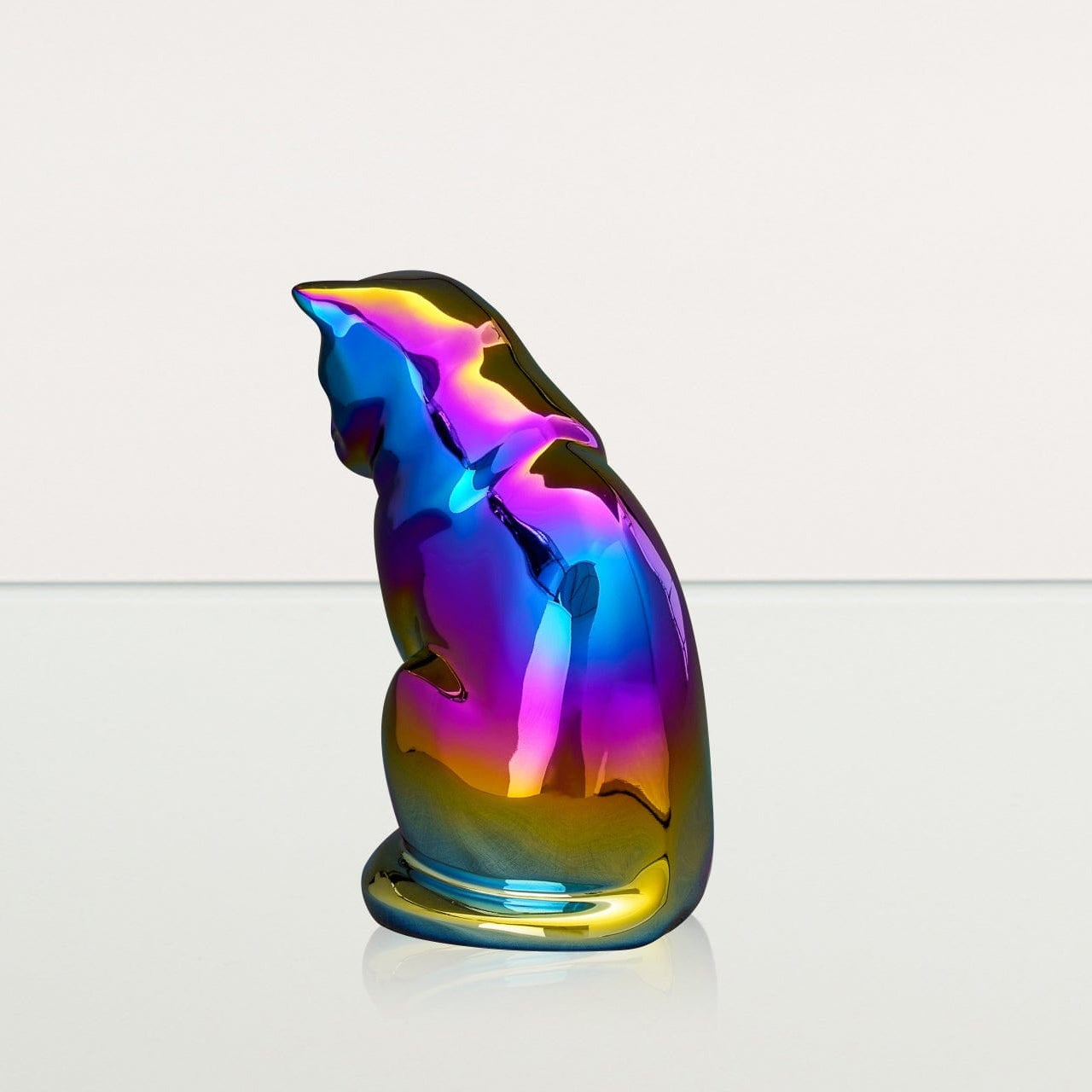 Neko Pet Urn for Ashes - Rainbow Chrome | Ceramic | Handmade - Pulvis Art Urns