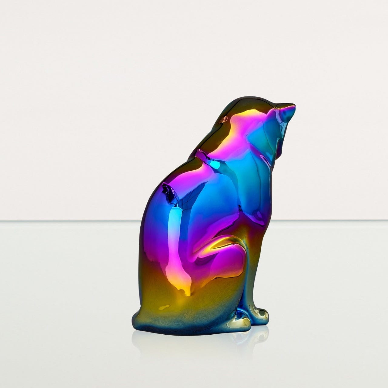 Neko Pet Urn for Ashes - Rainbow Chrome | Ceramic | Handmade - Pulvis Art Urns
