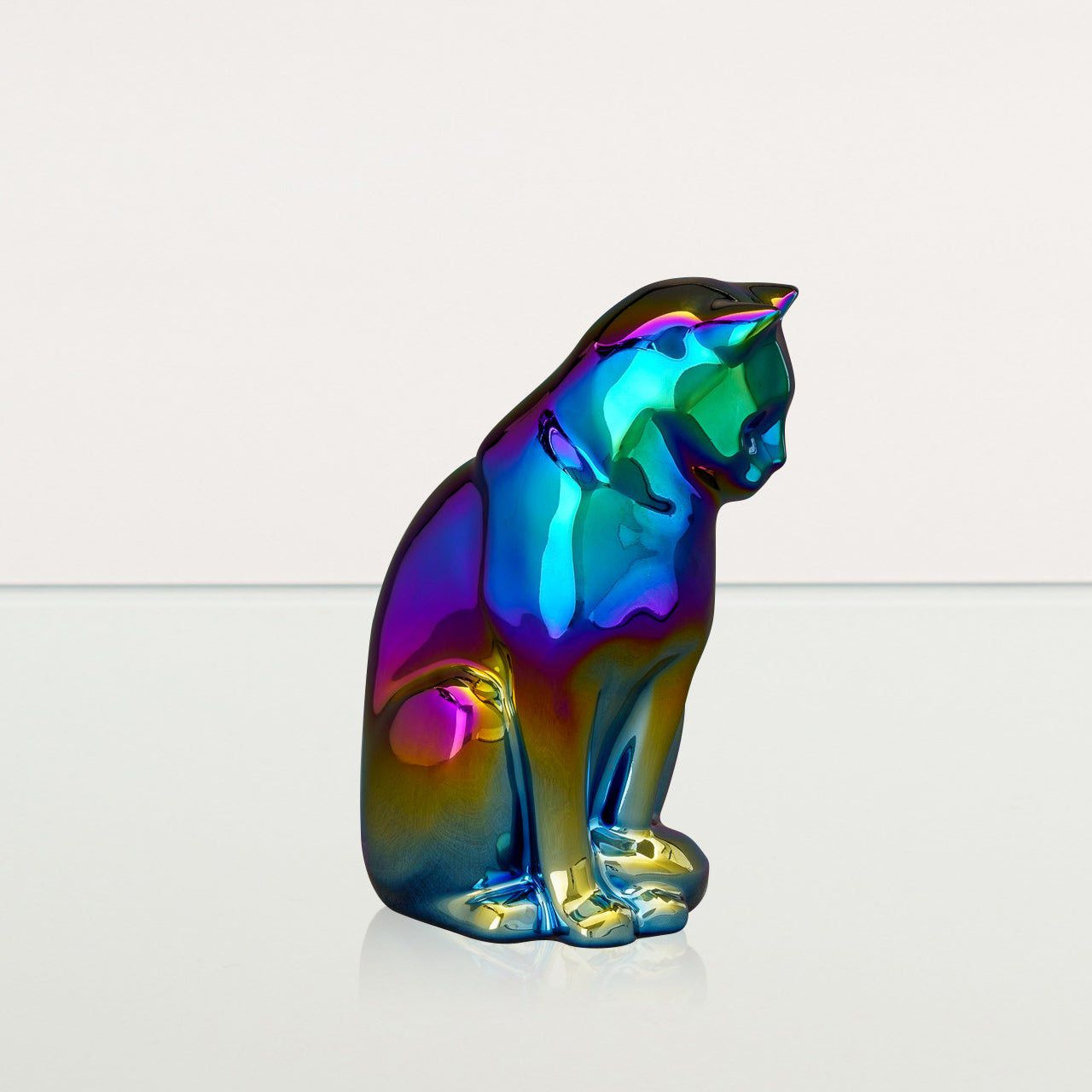 Neko Pet Urn for Ashes - Rainbow Chrome | Ceramic | Handmade - Pulvis Art Urns