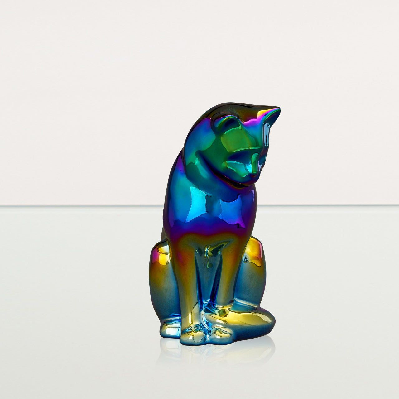 Neko Pet Urn for Ashes - Rainbow Chrome | Ceramic | Handmade - Pulvis Art Urns