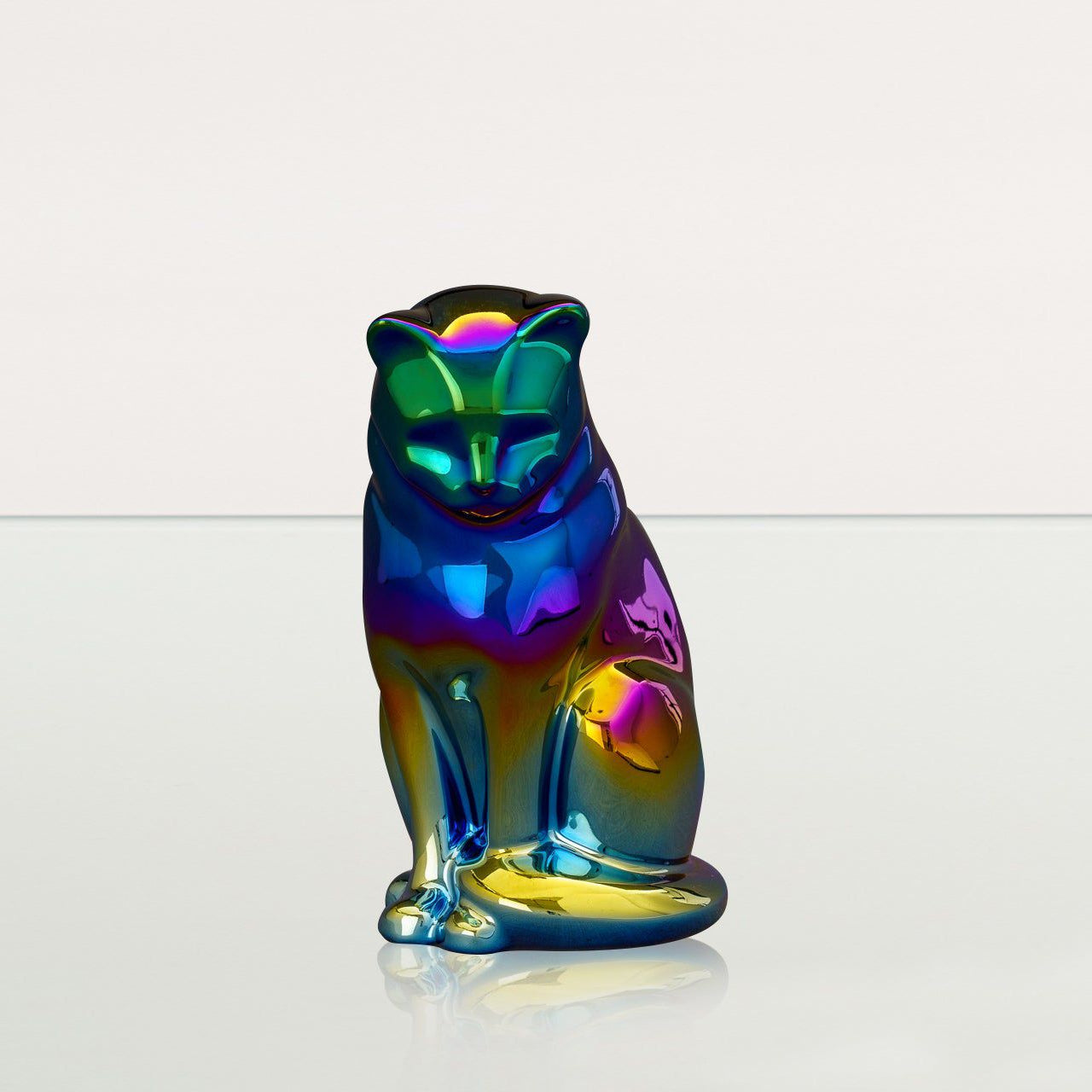 Neko Pet Urn for Ashes - Rainbow Chrome | Ceramic | Handmade - Pulvis Art Urns
