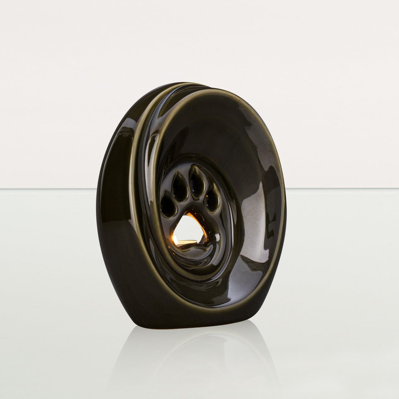 Paw Pet Urn for Ashes - Oily Green | Ceramic | Handmade Pet Urn - Pulvis Art Urns