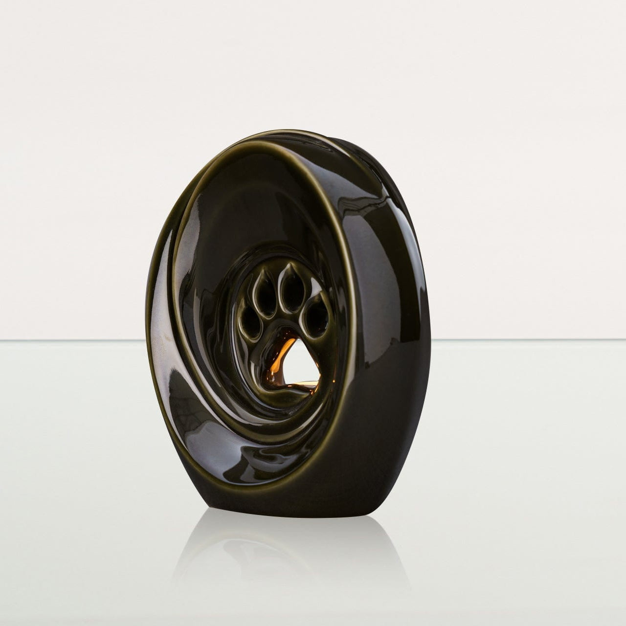 Paw Pet Urn for Ashes - Oily Green | Ceramic | Handmade Pet Urn - Pulvis Art Urns