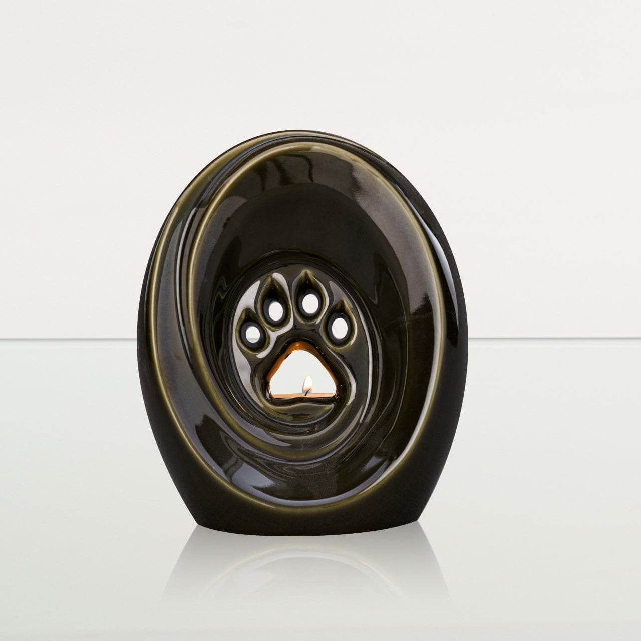 Paw Pet Urn for Ashes - Oily Green | Ceramic | Handmade Pet Urn - Pulvis Art Urns