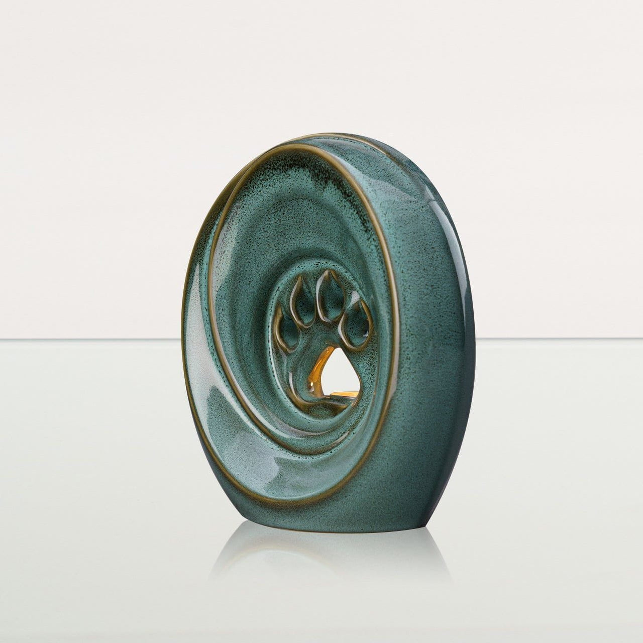Paw Pet Urn for Ashes - Oily Green Melange | Ceramic | Handmade Pet Urn - Pulvis Art Urns
