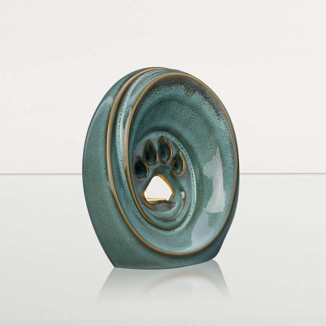 Paw Pet Urn for Ashes - Oily Green Melange | Ceramic | Handmade Pet Urn - Pulvis Art Urns