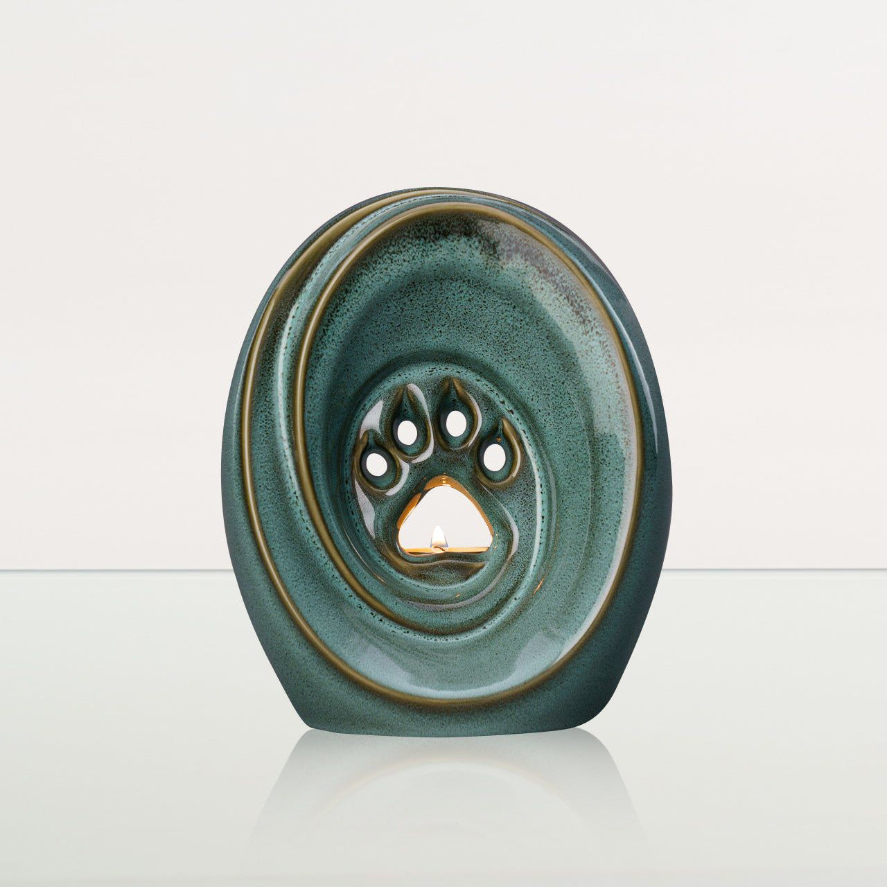 Paw Pet Urn for Ashes - Oily Green Melange | Ceramic | Handmade Pet Urn - Pulvis Art Urns