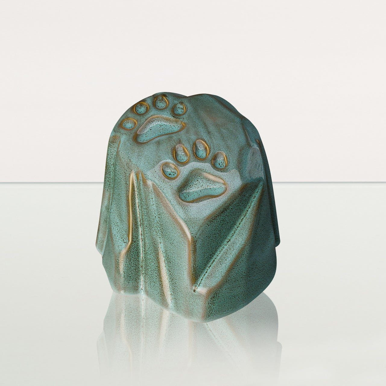 Paw Print Urn For Pet Ashes - Oily Green Melange | Ceramic Pet Urn - Pulvis Art Urns