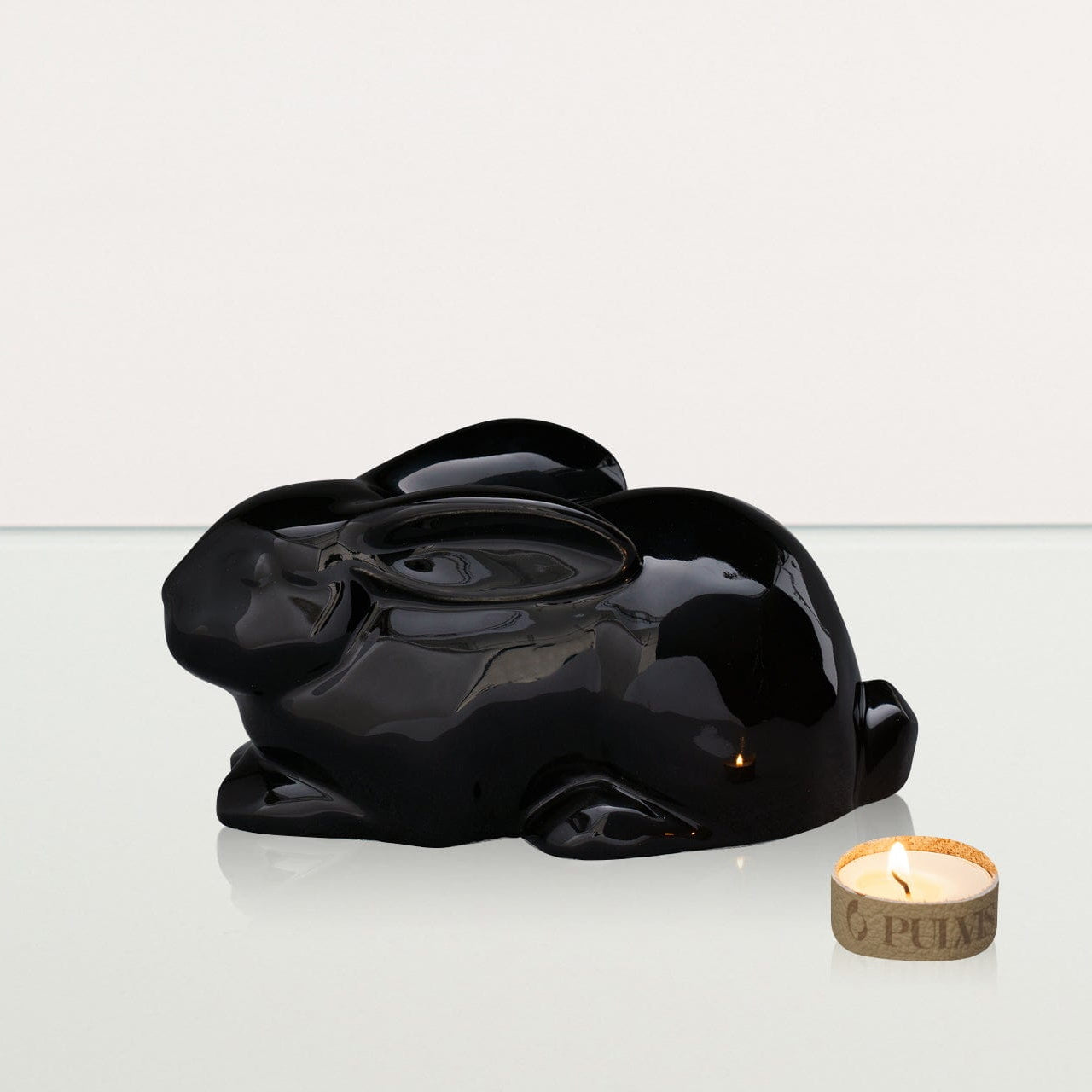 Rabbit Urn For Ashes - Lamp Black | Ceramic Bunny Urn - Pulvis Art Urns