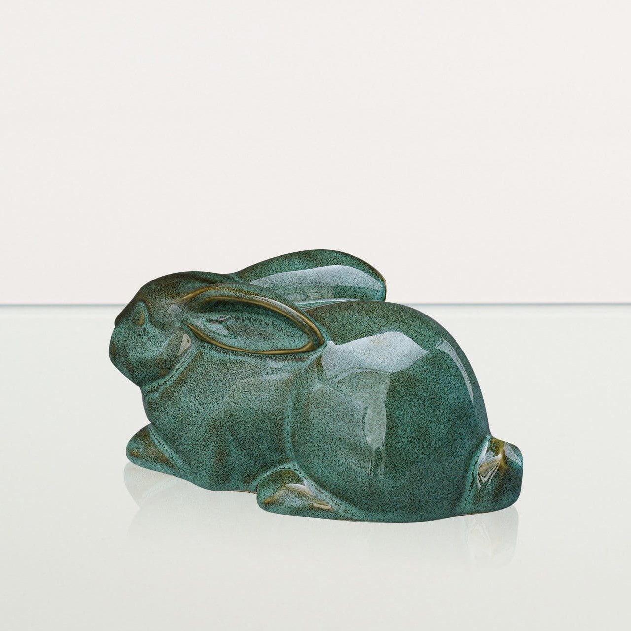 Rabbit Urn For Ashes - Oily Green Melange | Ceramic Bunny Urn - Pulvis Art Urns