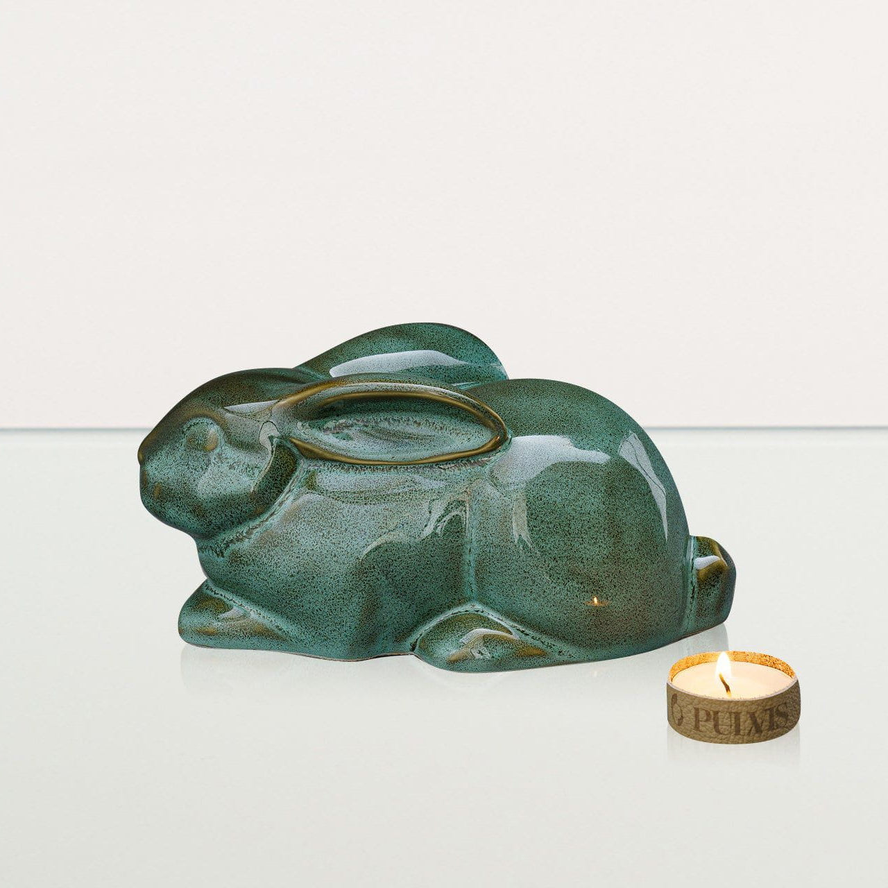 Rabbit Urn For Ashes - Oily Green Melange | Ceramic Bunny Urn - Pulvis Art Urns