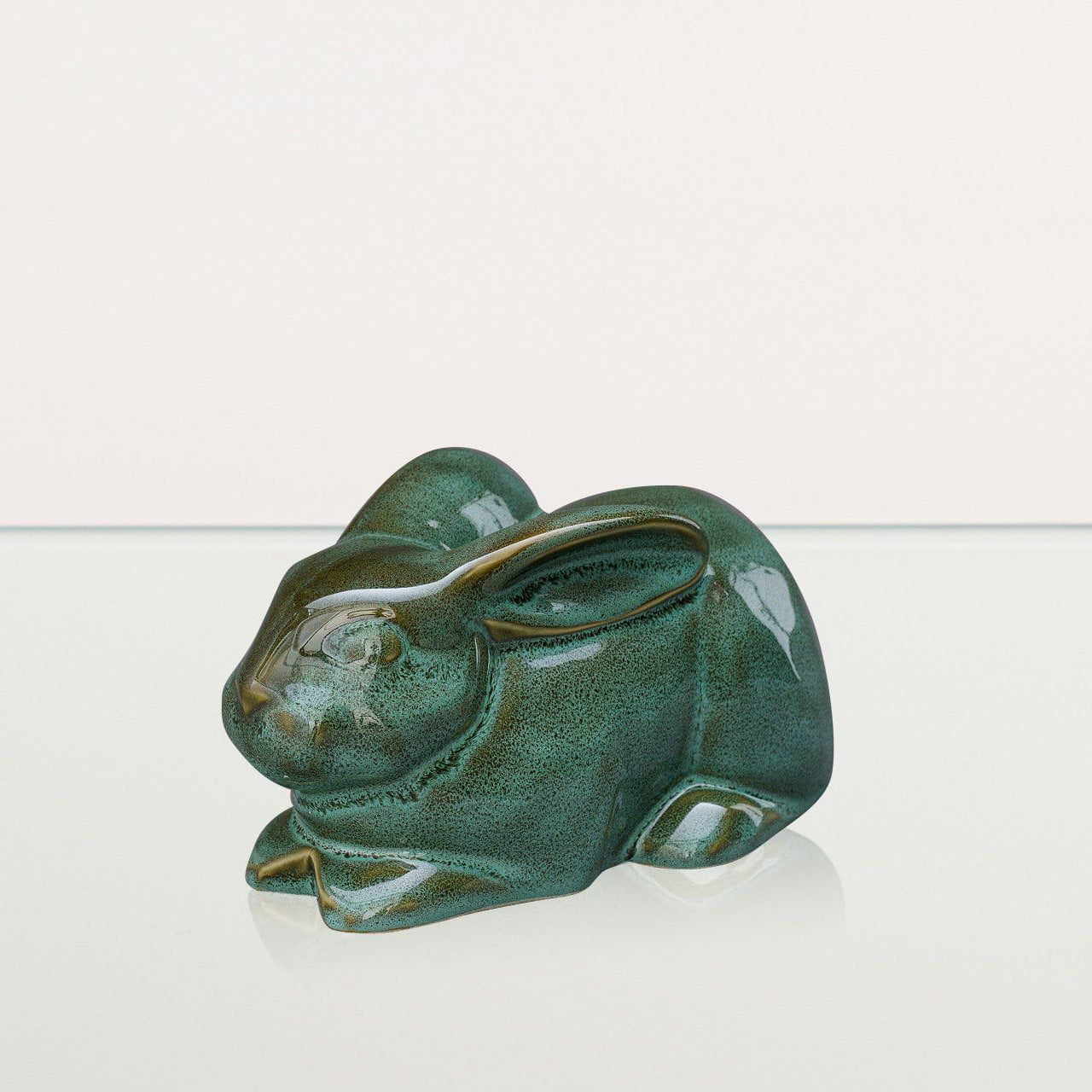 Rabbit Urn For Ashes - Oily Green Melange | Ceramic Bunny Urn - Pulvis Art Urns