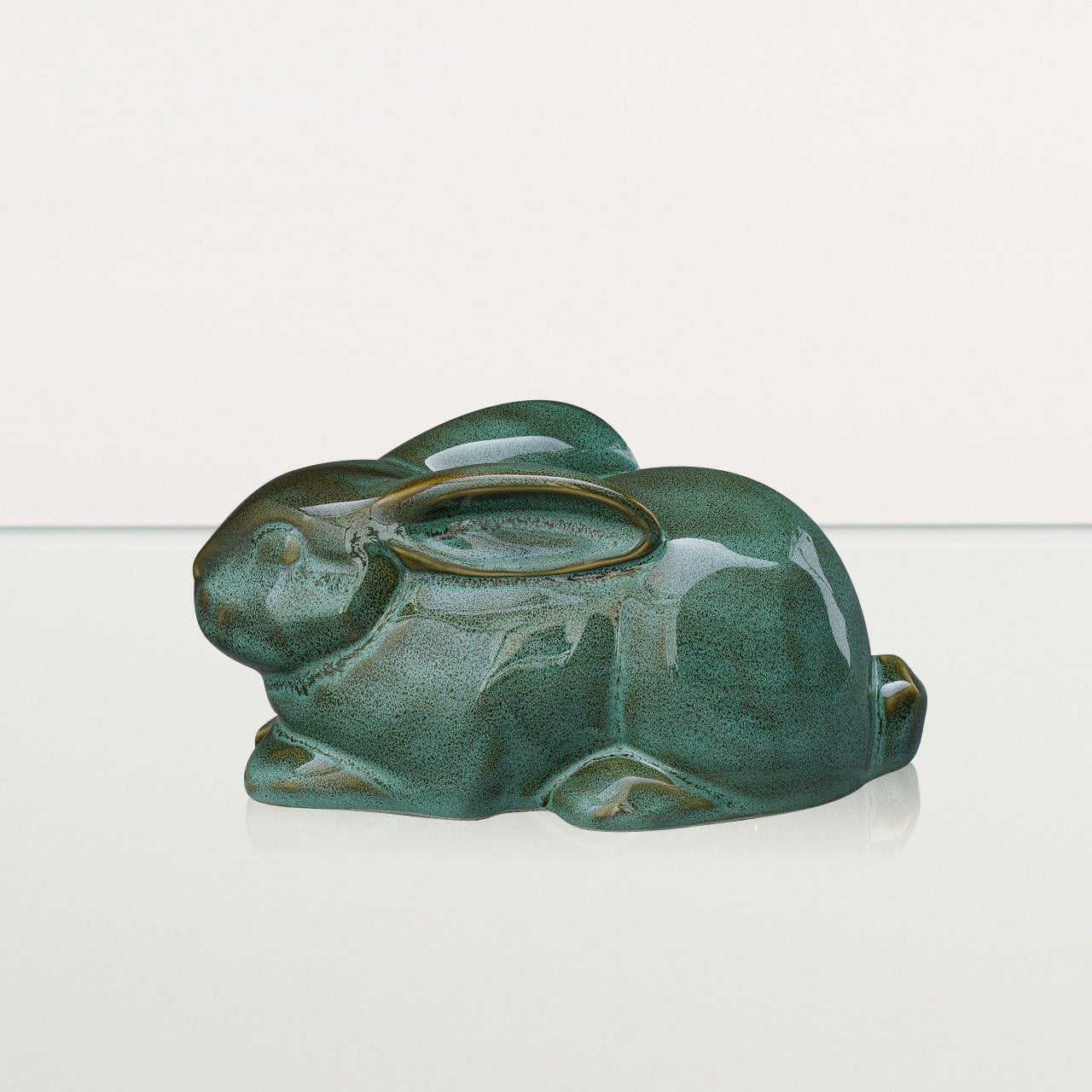 Rabbit Urn For Ashes - Oily Green Melange | Ceramic Bunny Urn - Pulvis Art Urns
