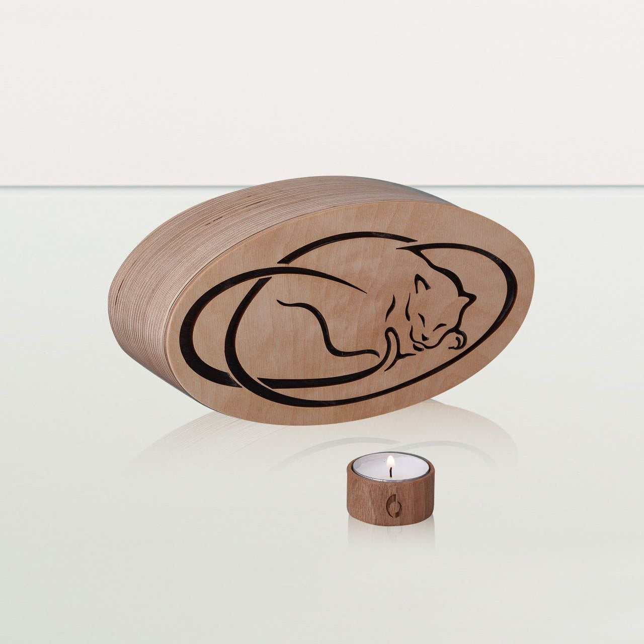 Resting Cat Cremation Urn - Plywood | Handmade - Pulvis Art Urns