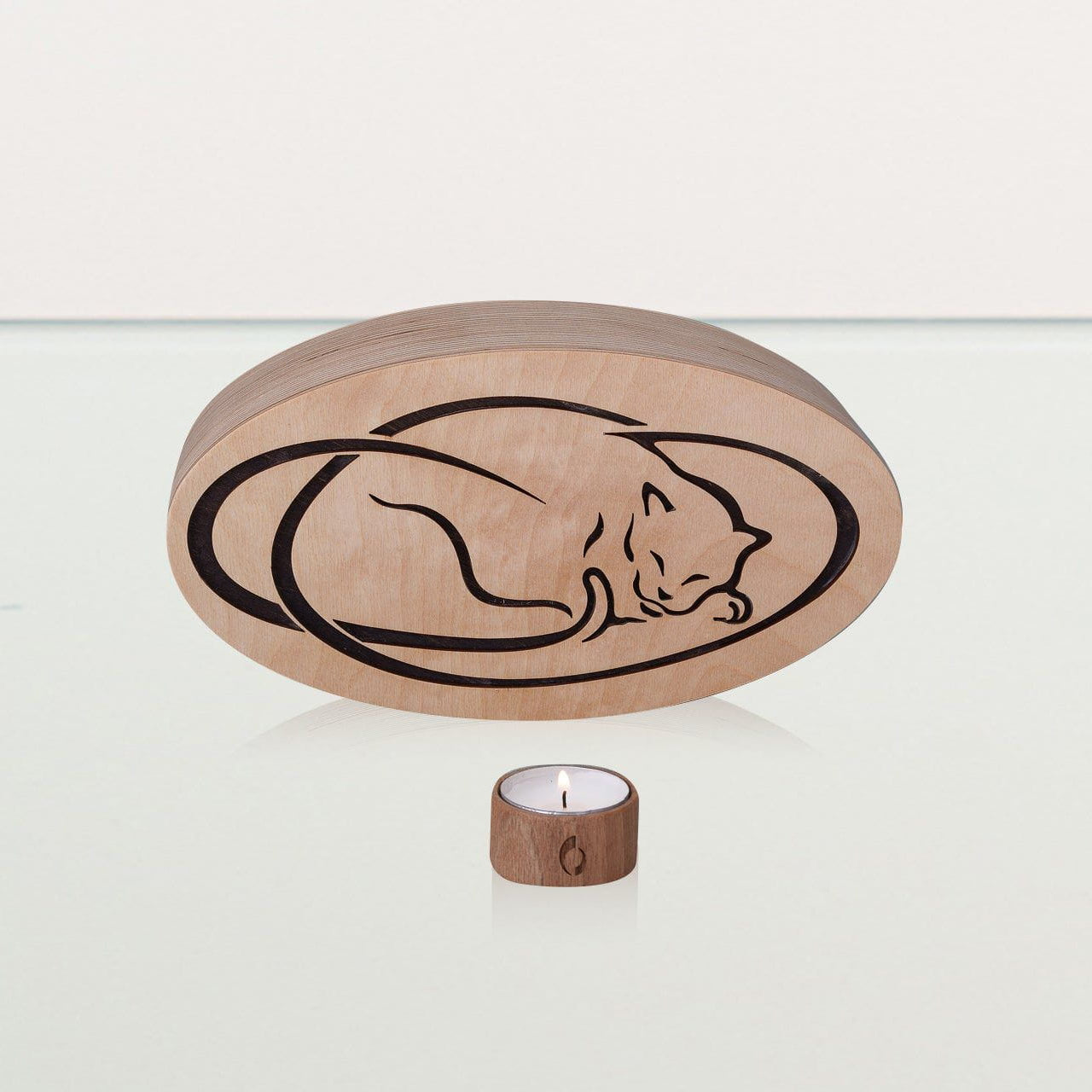 Resting Cat Cremation Urn - Plywood | Handmade - Pulvis Art Urns