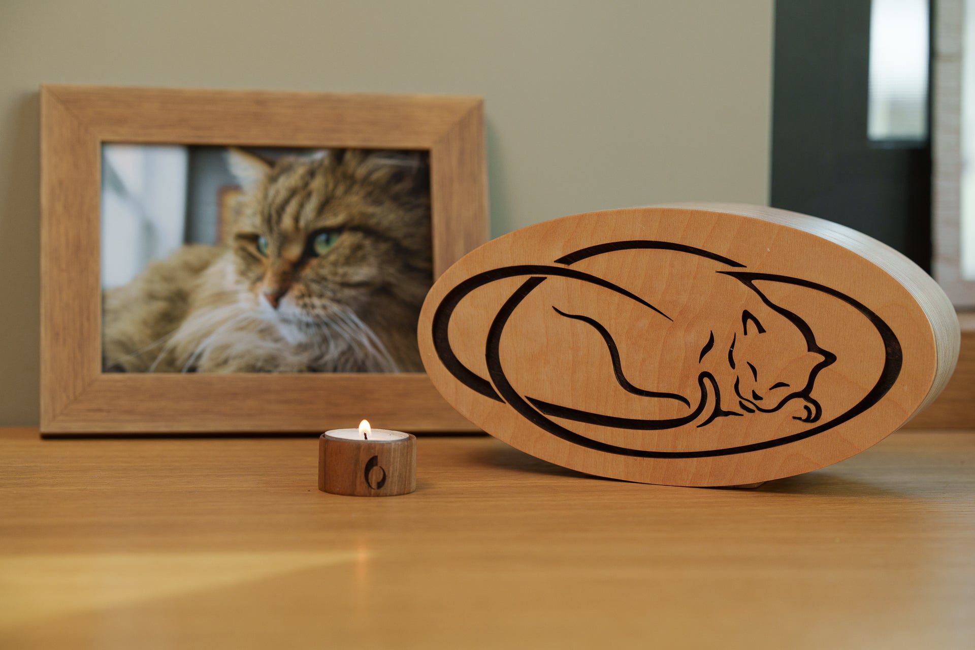 Resting Cat Cremation Urn - Plywood | Handmade - Pulvis Art Urns
