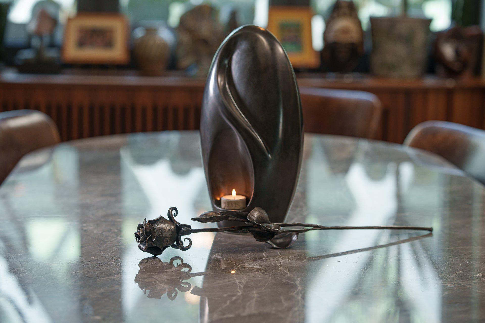 Forged Iron Rose Sculpture - Handwrought | Memorial Accessory - Pulvis Art Urns