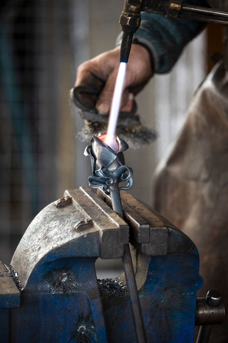 Forged Iron Rose Sculpture - Handwrought | Memorial Accessory - Pulvis Art Urns