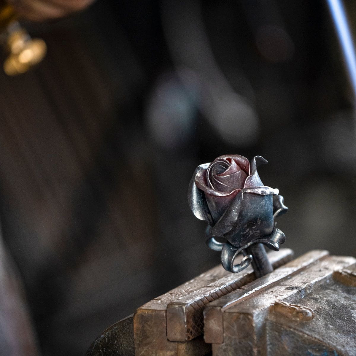 Forged Iron Rose Sculpture - Handwrought | Memorial Accessory - Pulvis Art Urns