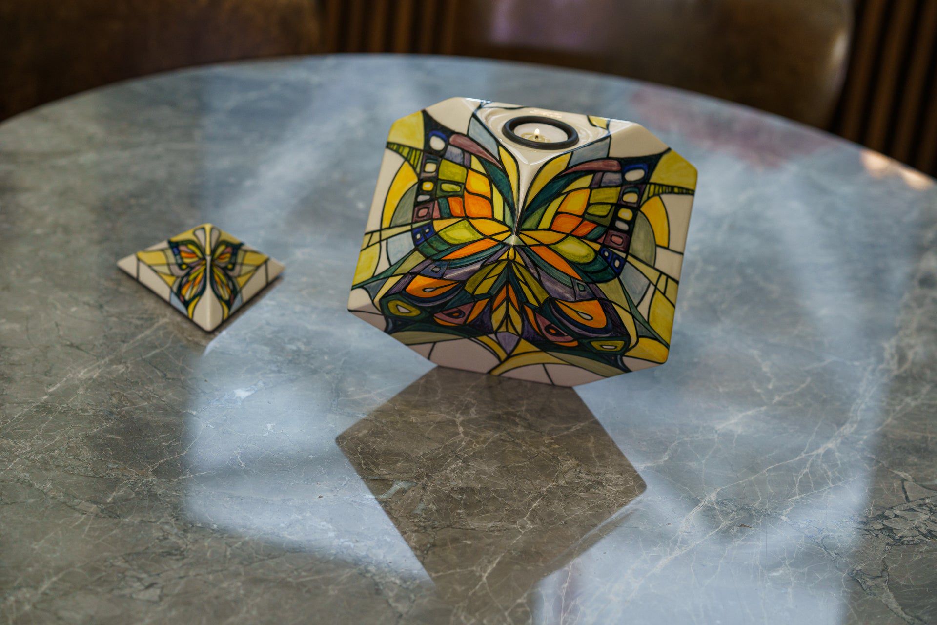 Abstract Hand Decorated Urn "Butterfly" - Large | Ceramic Urn - Pulvis Art Urns