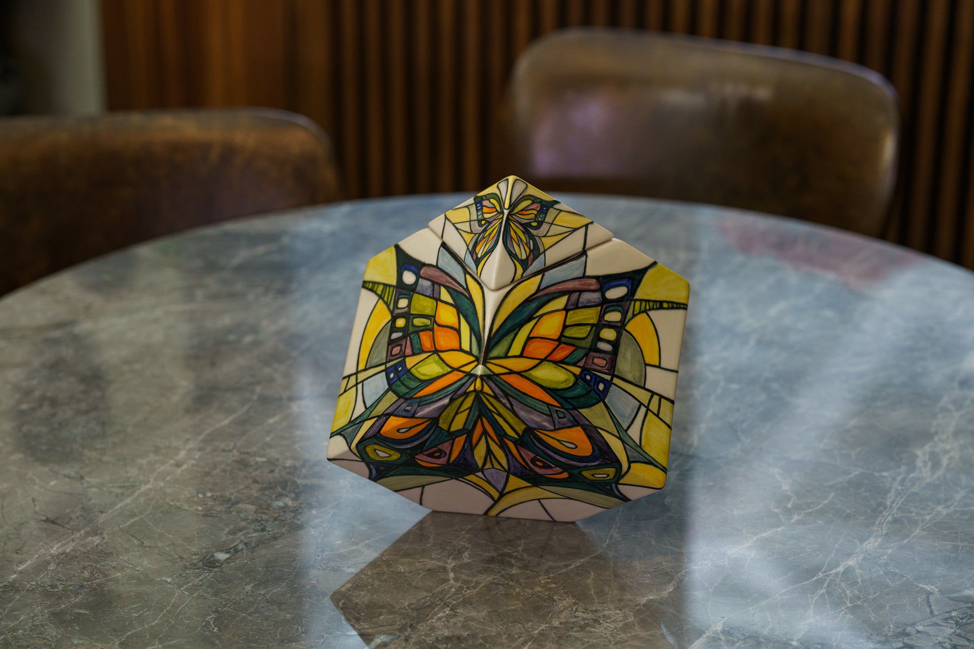 Abstract Hand Decorated Urn "Butterfly" - Large | Ceramic Urn - Pulvis Art Urns