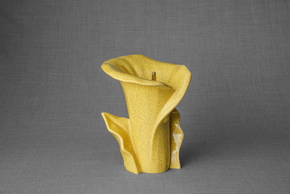Pulvis Art Urns Adult Size Urn Calla Flower Memorial Urn for Ashes - Medium | Yellow Craquelure