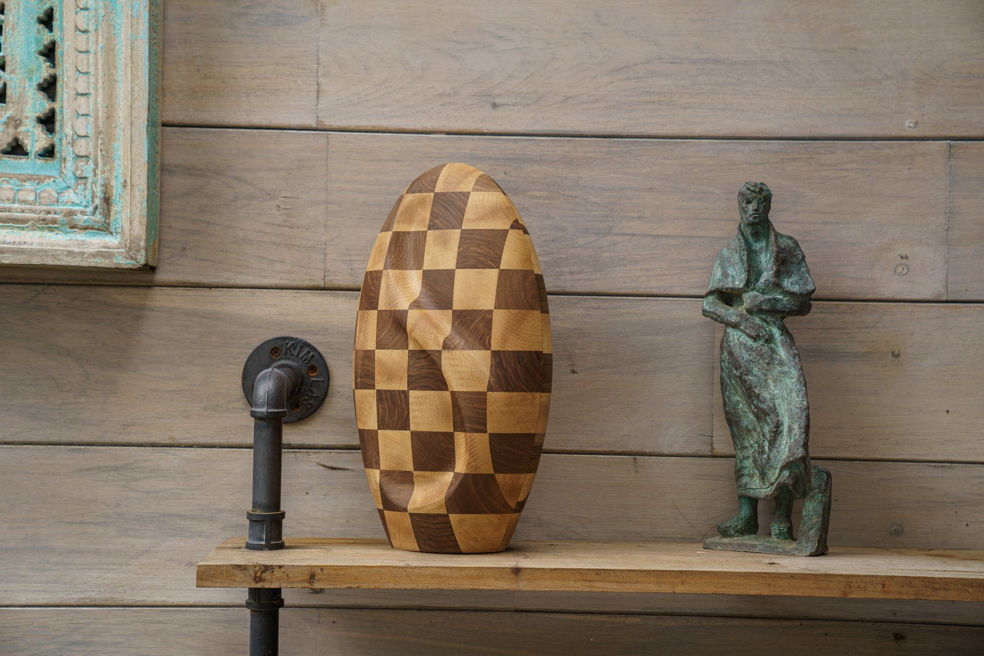 Checked Wooden Urn "Eternity" - Genuine Walnut & Beech Urn - Pulvis Art Urns