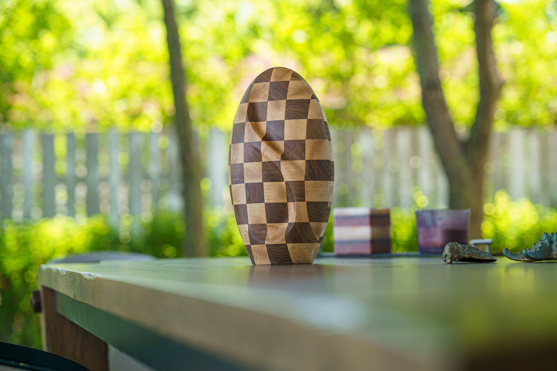 Checked Wooden Urn "Eternity" - Genuine Walnut & Beech Urn - Pulvis Art Urns