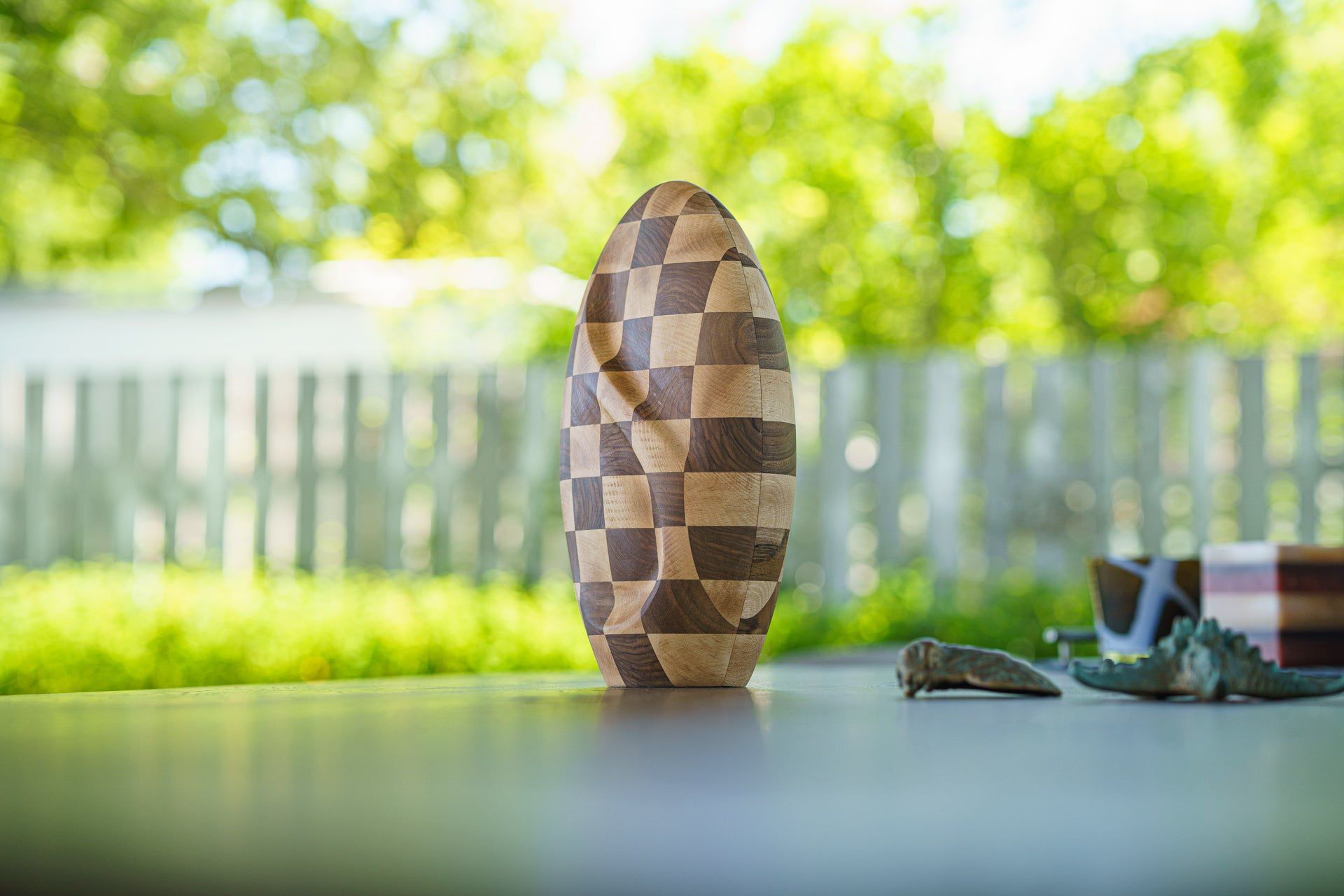 Checked Wooden Urn "Eternity" - Genuine Walnut & Beech Urn - Pulvis Art Urns