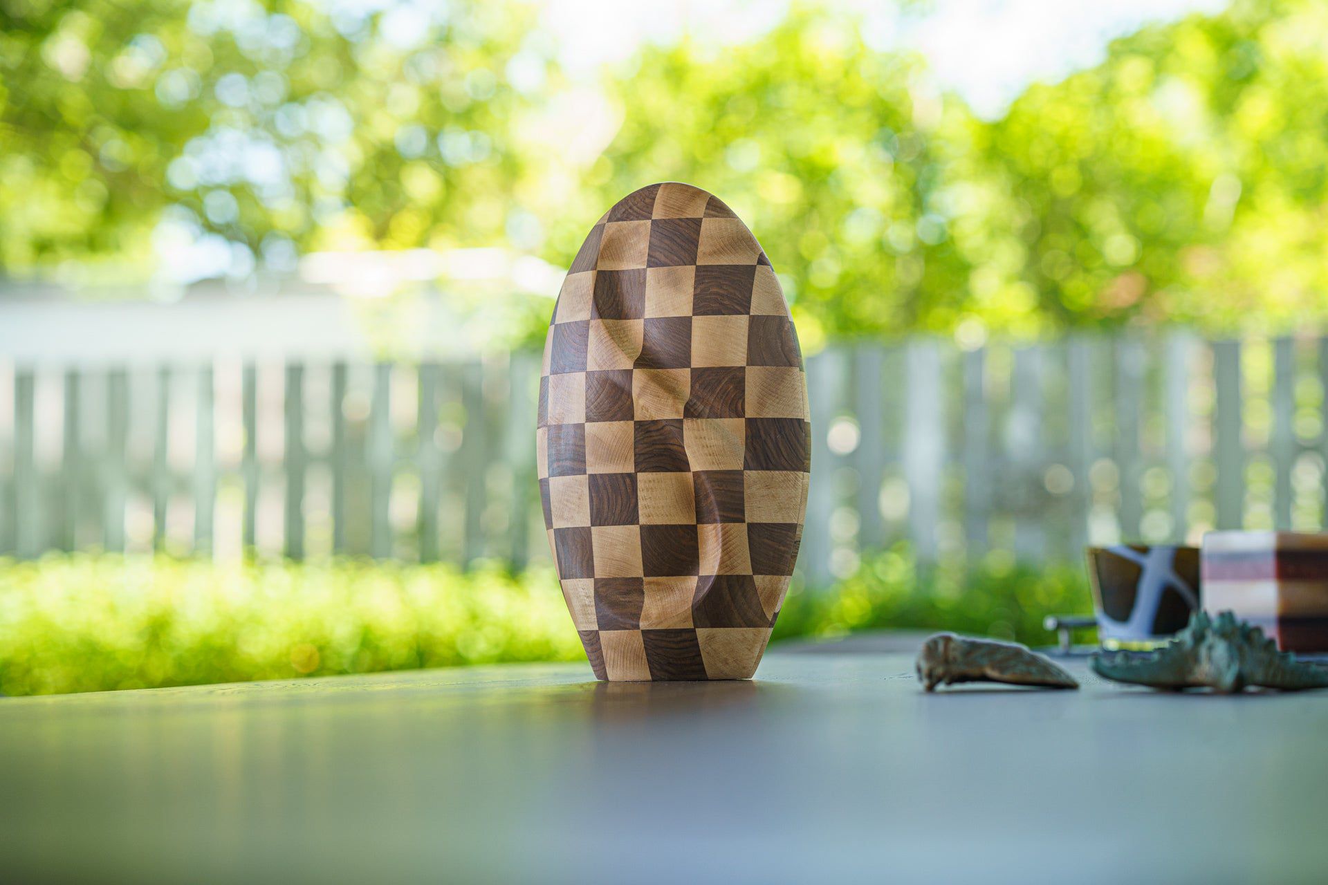 Checked Wooden Urn "Eternity" - Genuine Walnut & Beech Urn - Pulvis Art Urns