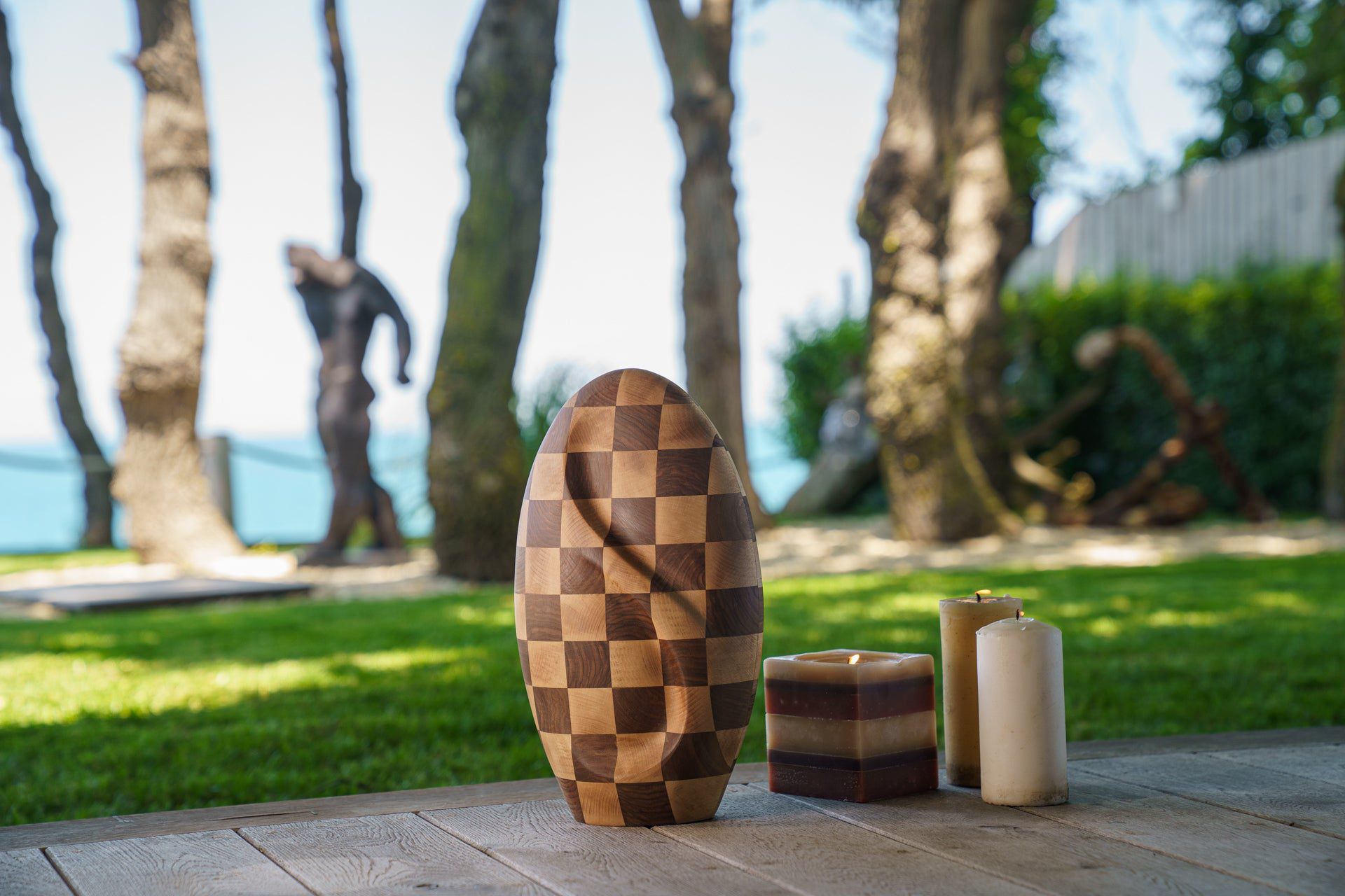 Checked Wooden Urn "Eternity" - Genuine Walnut & Beech Urn - Pulvis Art Urns