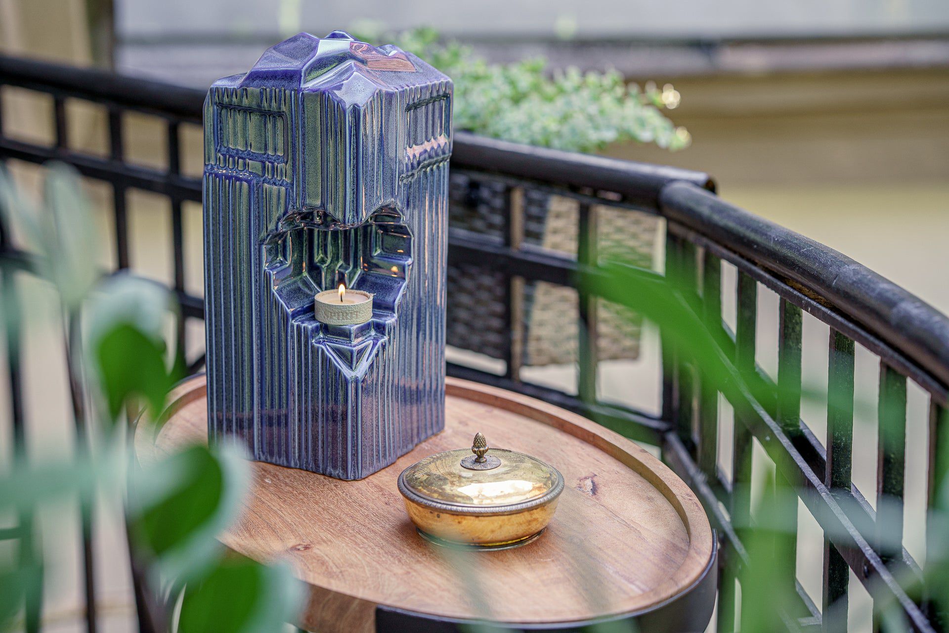 Cremation Candle Urn for Ashes "Heart" - Large | Blue Melange | Ceramic Urn - Pulvis Art Urns