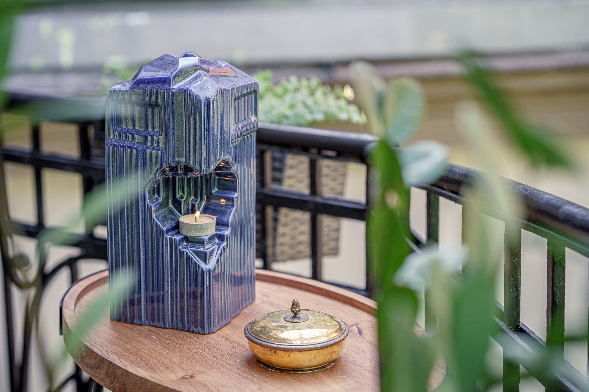 Cremation Candle Urn for Ashes "Heart" - Large | Blue Melange | Ceramic Urn - Pulvis Art Urns