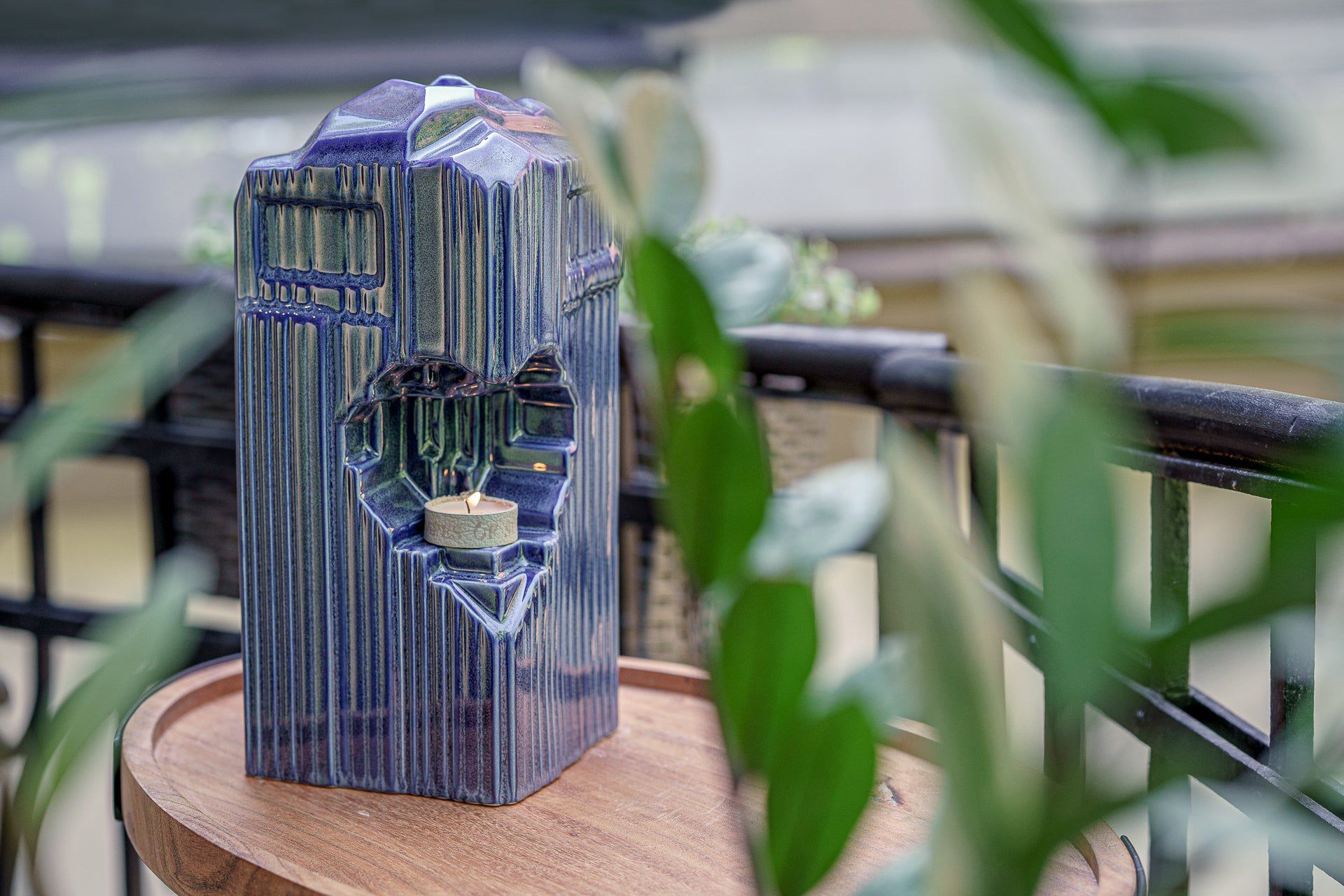 Cremation Candle Urn for Ashes "Heart" - Large | Blue Melange | Ceramic Urn - Pulvis Art Urns