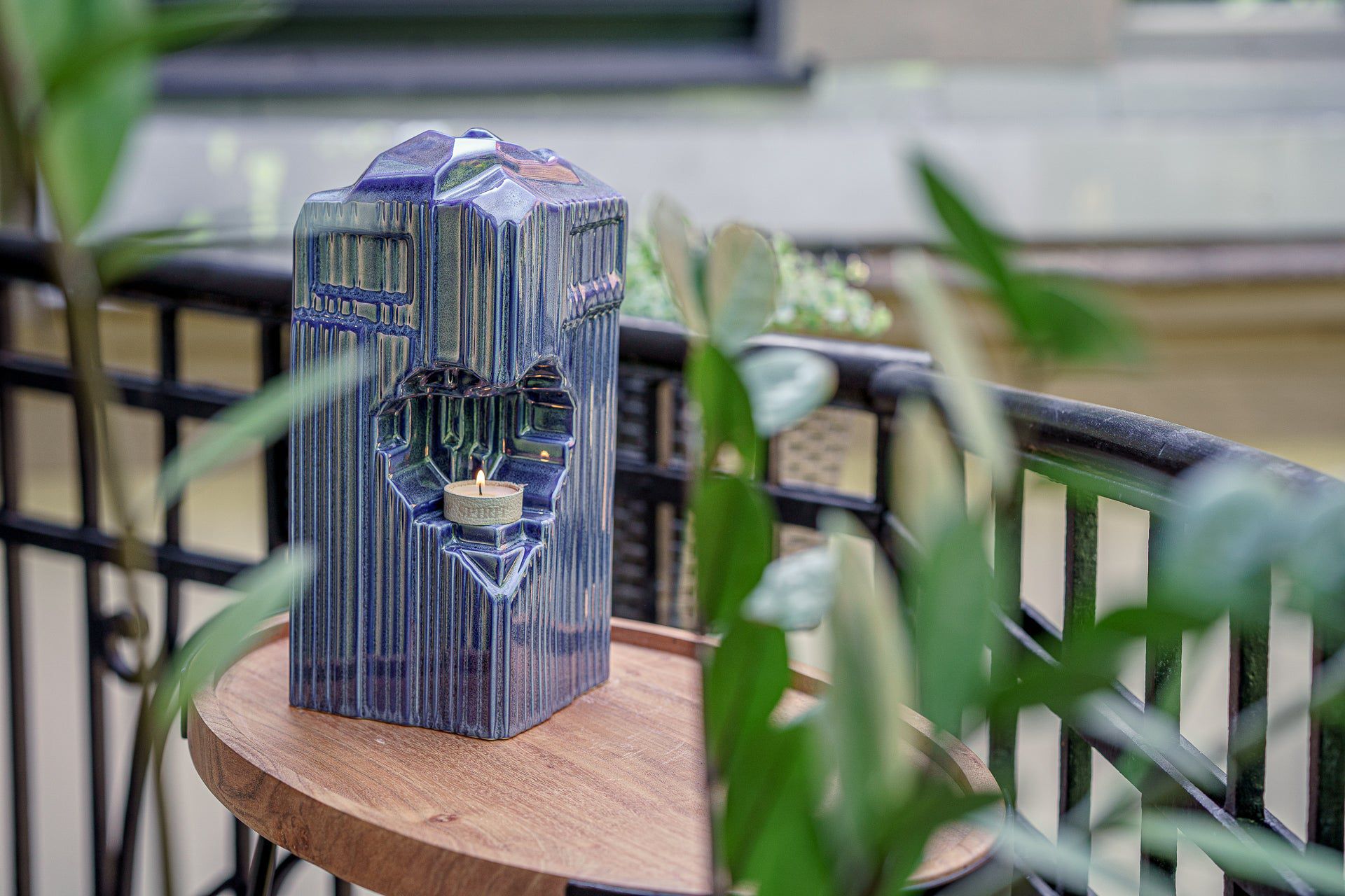 Cremation Candle Urn for Ashes "Heart" - Large | Blue Melange | Ceramic Urn - Pulvis Art Urns