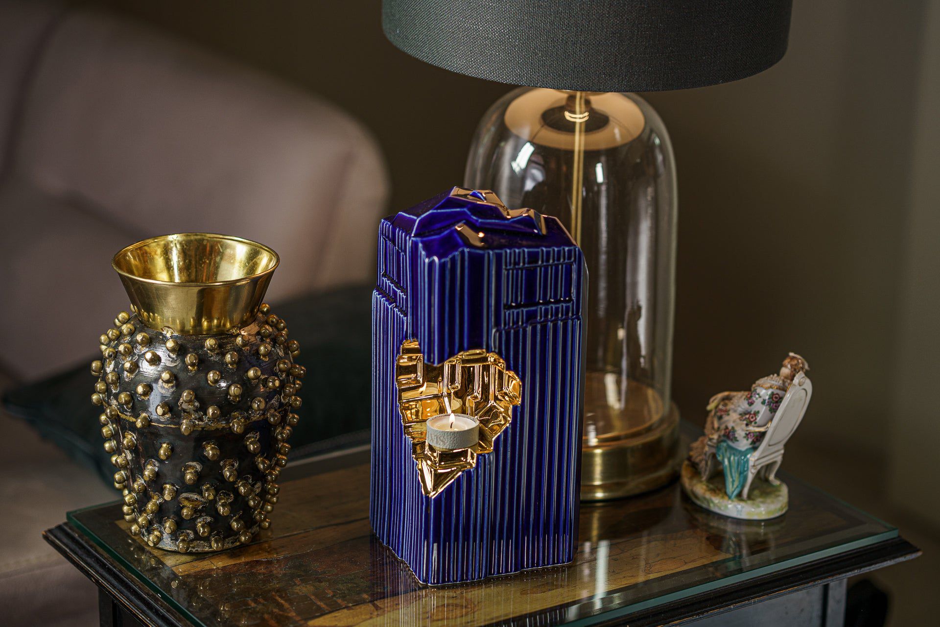 Cremation Candle Urn for Ashes "Heart" - Large | Blue Night | Ceramic Urn - Pulvis Art Urns