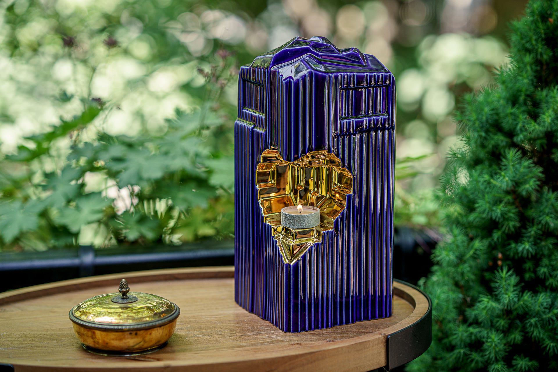 Cremation Candle Urn for Ashes "Heart" - Large | Blue Night | Ceramic Urn - Pulvis Art Urns