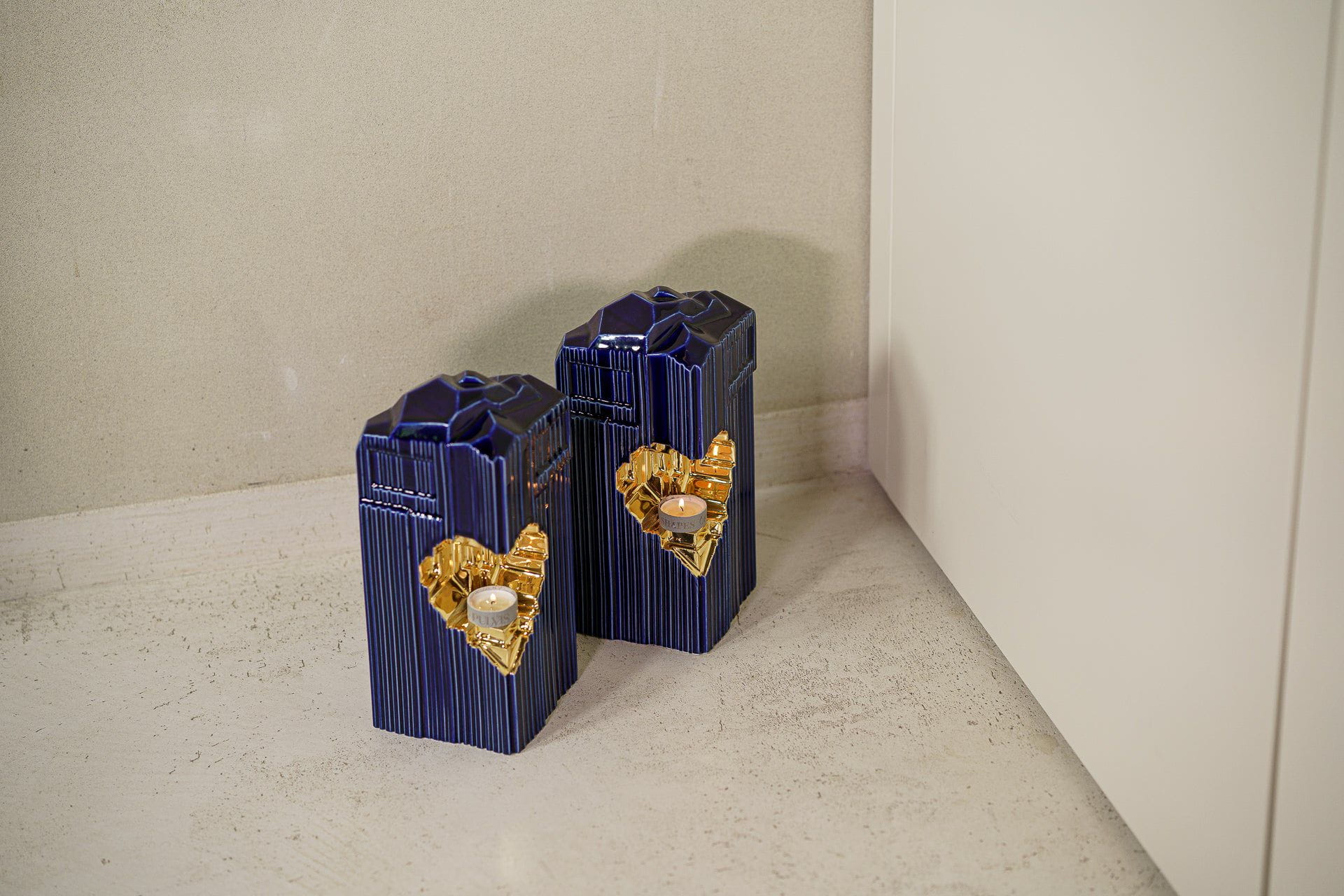 Cremation Candle Urn for Ashes "Heart" - Large | Blue Night | Ceramic Urn - Pulvis Art Urns