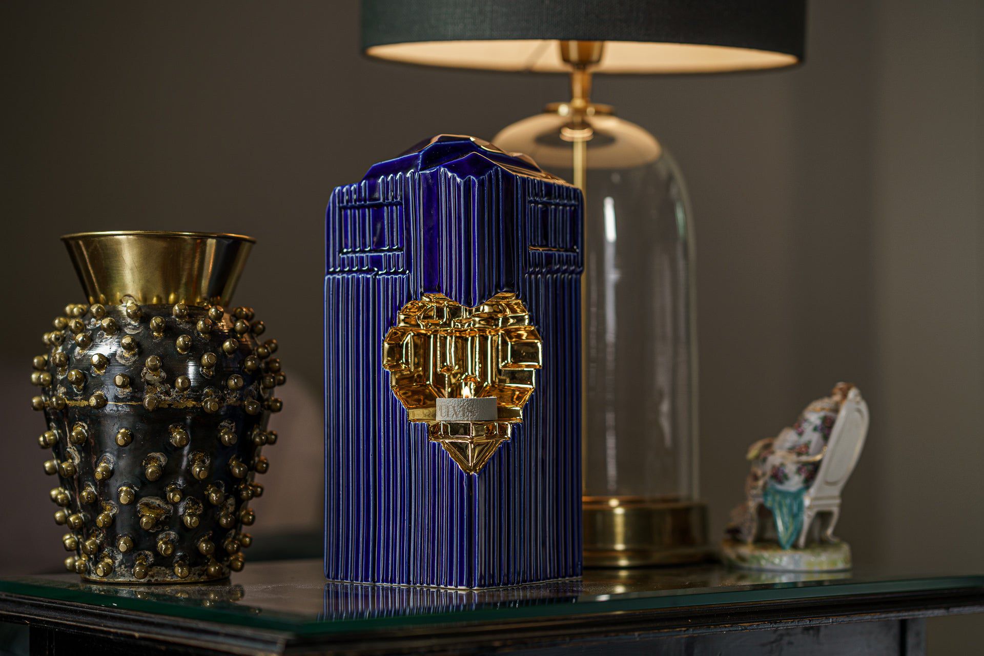 Cremation Candle Urn for Ashes "Heart" - Large | Blue Night | Ceramic Urn - Pulvis Art Urns