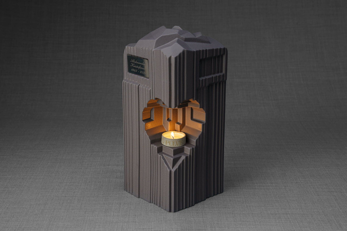 Pulvis Art Urns Adult Size Urn Cremation Candle Urn for Ashes "Heart" - Large | Grey Matte | Ceramic