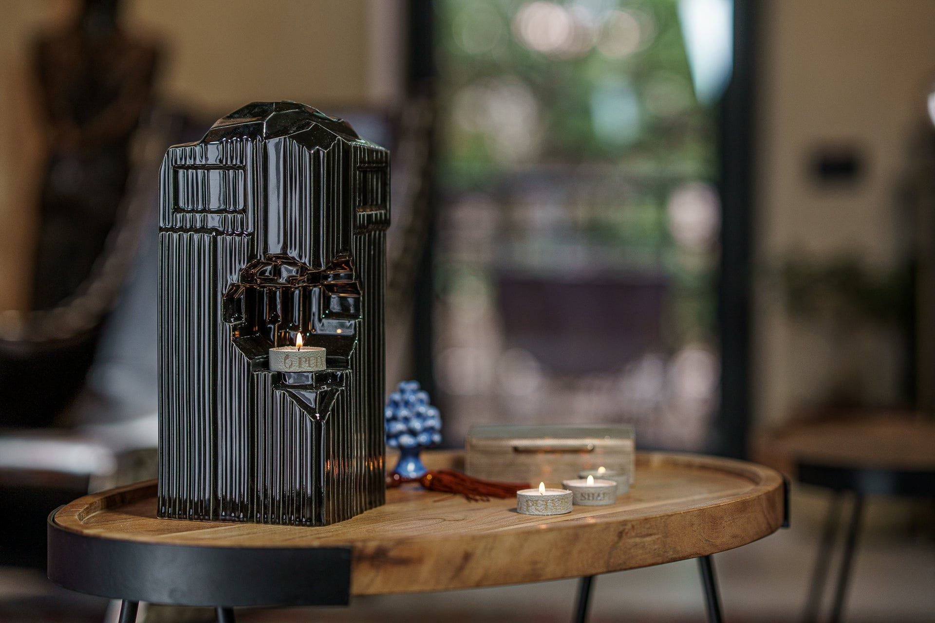 Cremation Candle Urn for Ashes "Heart" - Large | Lamp Black | Ceramic Urn - Pulvis Art Urns