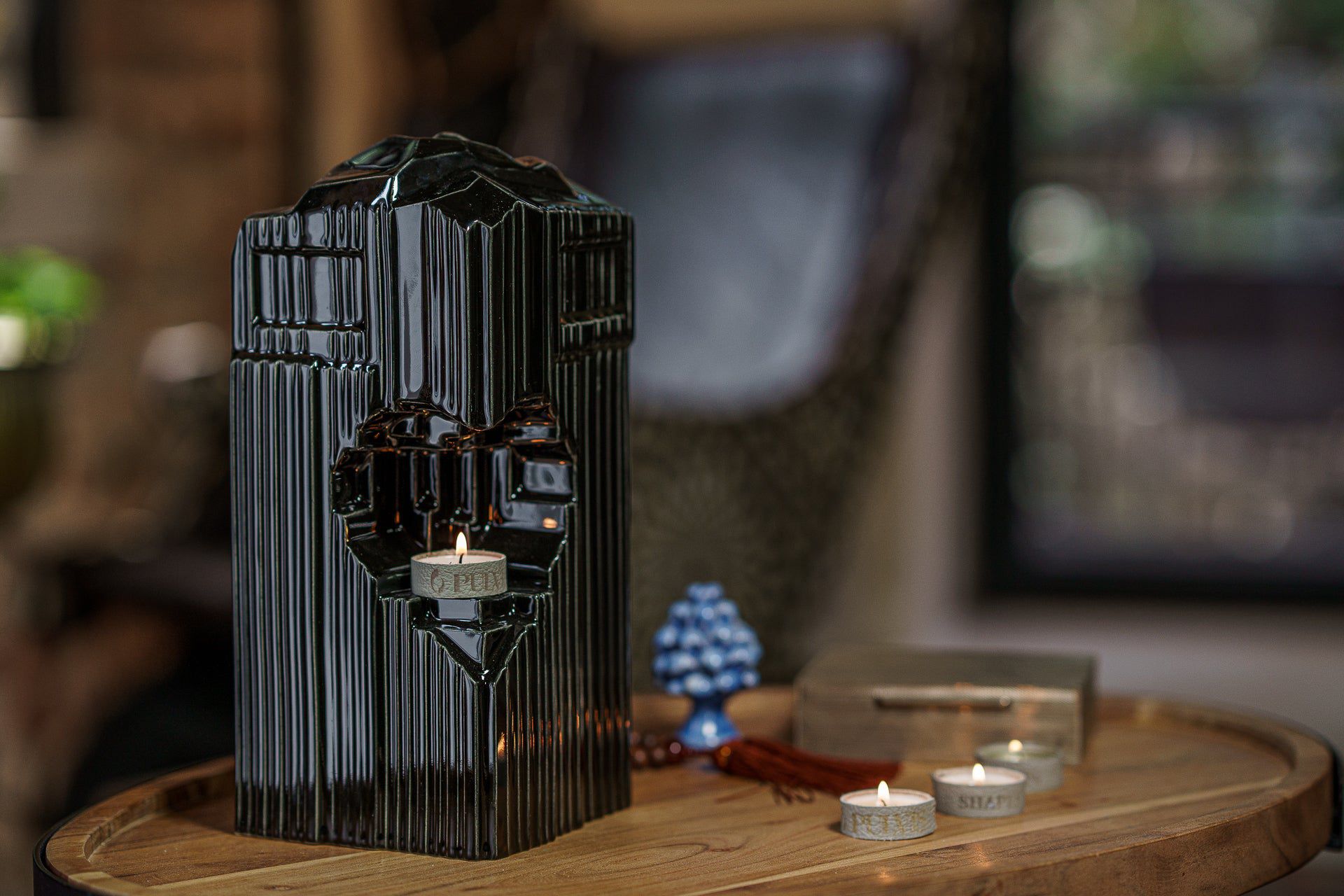 Cremation Candle Urn for Ashes "Heart" - Large | Lamp Black | Ceramic Urn - Pulvis Art Urns