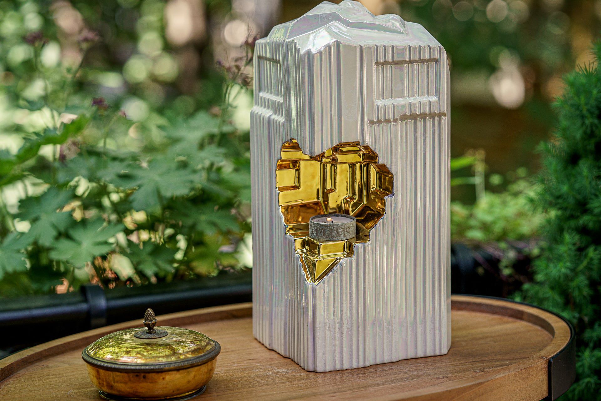 Cremation Candle Urn for Ashes "Heart" - Large | Pearly White | Ceramic Urn - Pulvis Art Urns