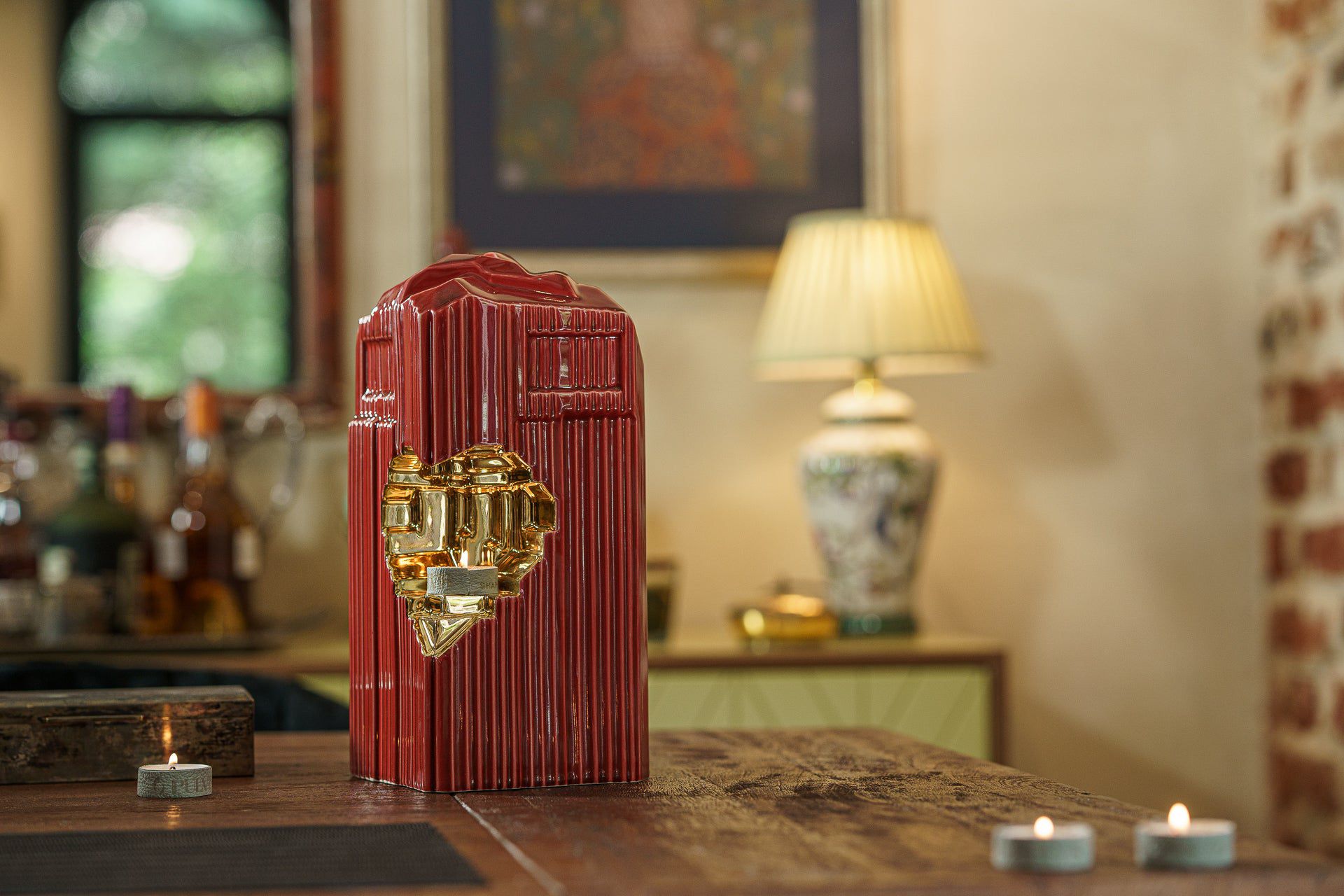 Cremation Candle Urn for Ashes "Heart" - Large | Red | Ceramic Urn - Pulvis Art Urns