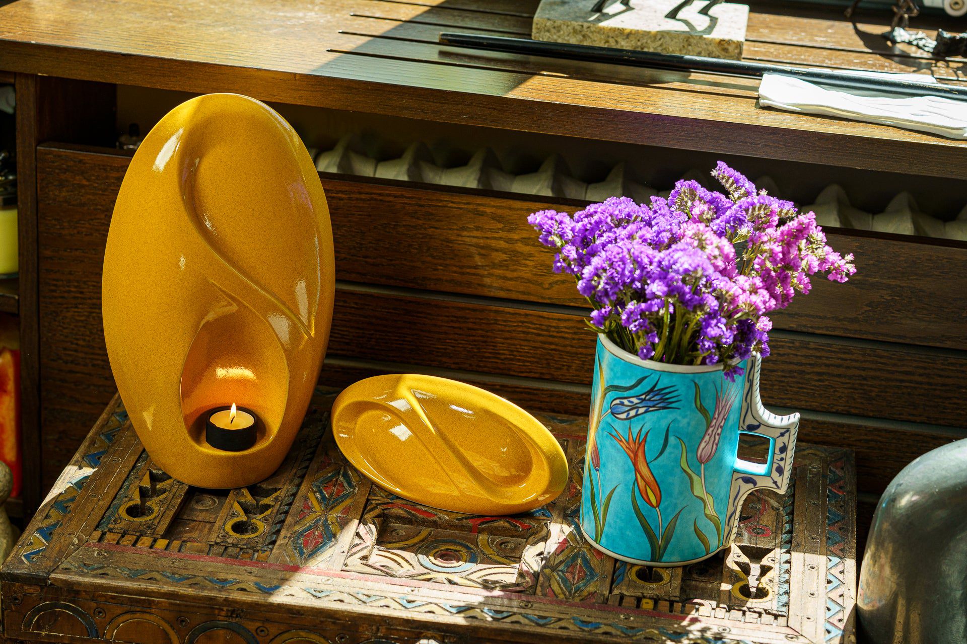 Eternity Handmade Cremation Urn for Ashes - Large Urn | Amber Yellow | Ceramic - Pulvis Art Urns