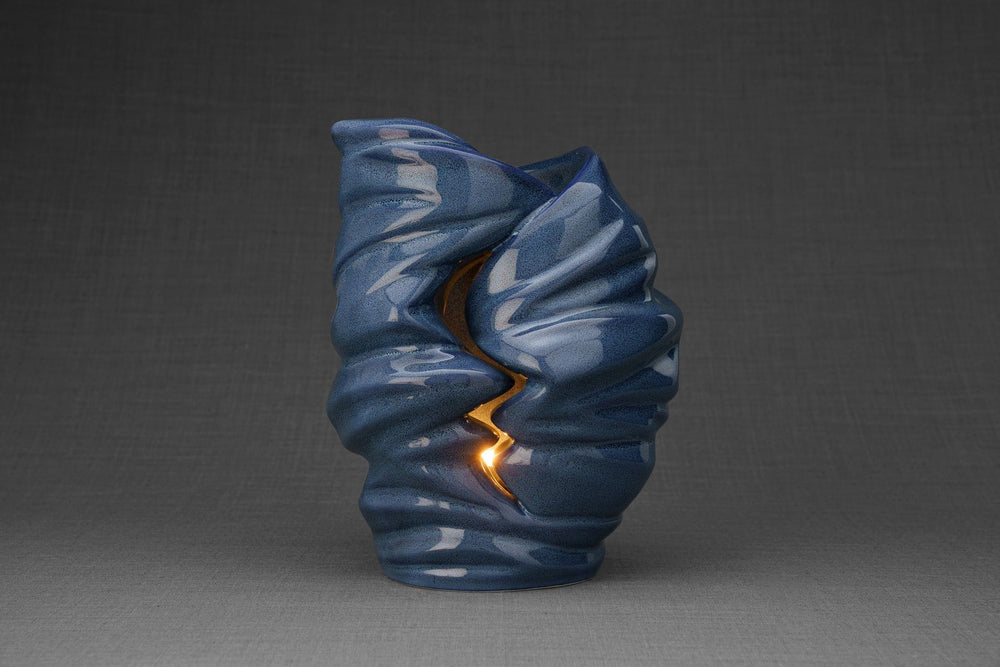 Pulvis Art Urns Adult Size Urn Handmade Cremation Urn for Ashes "Light" - Large | Blue Melange | Ceramic