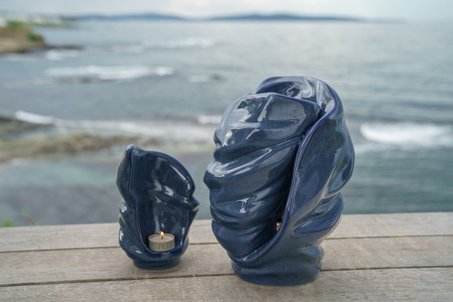 Handmade Cremation Urn for Ashes "Light" - Large | Blue Melange | Ceramic Urn - Pulvis Art Urns