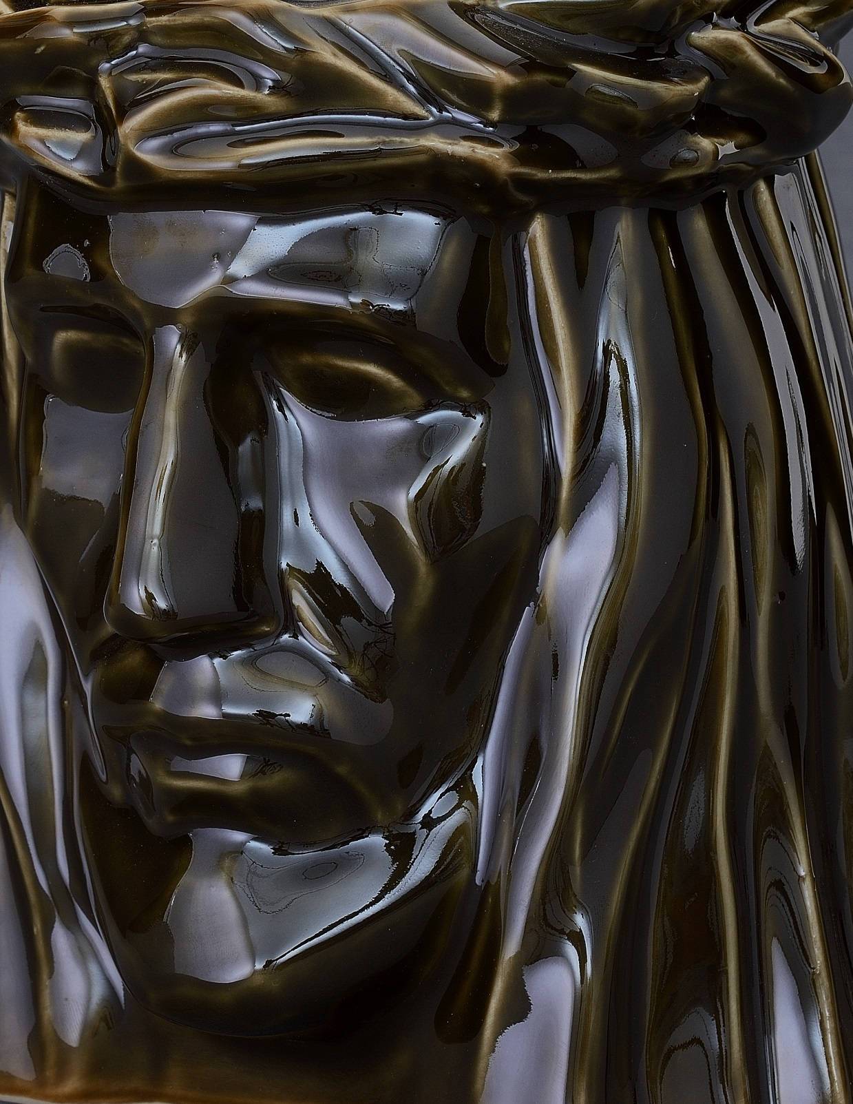 Handmade Cremation Urn for Ashes "The Christ" - Large | Oily Green | Ceramic Urn - Pulvis Art Urns